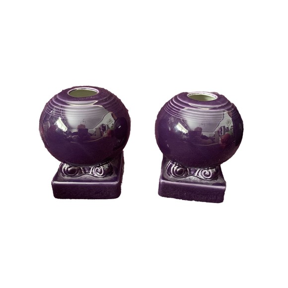 Retired Fiestaware Purple /Plum Bulb Candle Holder Set of 2 Homer Laughlin - Picture 1 of 9